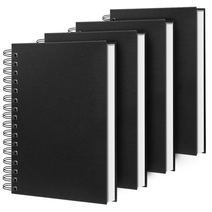 Ouzoustate Lined Spiral Notebook A4 Large Black Journal 8.5"" x 11""-4 Pack 7mm College Ruled Hardcover Notebooks 160 Pages 100GSM Thick Paper for Note Taking School Office Supplies - Image 1